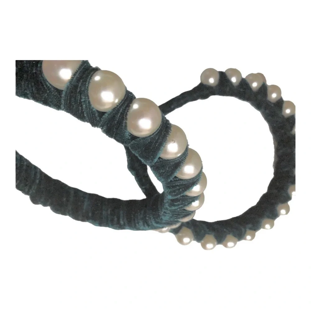 2 pack Green velvet oversized pearl‎ adorned embellished headband new